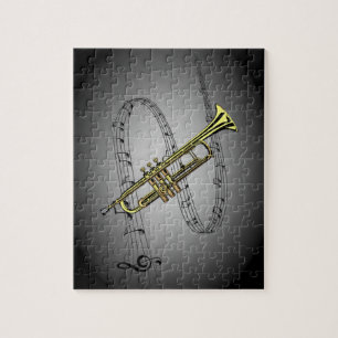 Trumpet Musical Scale ~ Black ~ Gray Background Legpuzzel