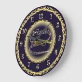 Trumpet ~ Musical Scroll ~ Gold/Navy Blue ~ Grote Klok (Hoek)