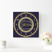 Trumpet ~ Musical Scroll ~ Gold/Navy Blue ~ Vierkante Klok (Huis)