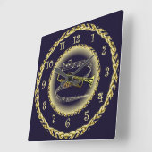 Trumpet ~ Musical Scroll ~ Gold/Navy Blue ~ Vierkante Klok (Hoek)