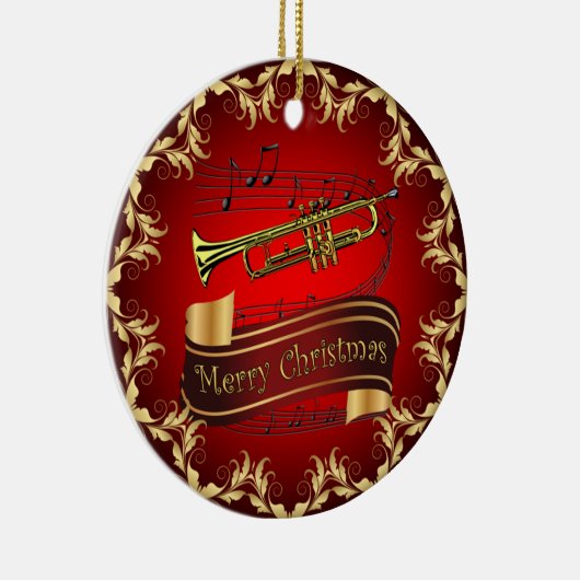Trumpet ~ Musical Scroll ~ Merry Kerst~ * ~ Keramisch Ornament (Rechts)