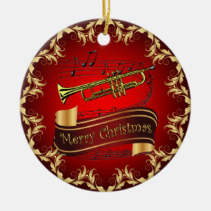 Trumpet ~ Musical Scroll ~ Merry Kerst~ * ~ Keramisch Ornament