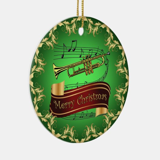 Trumpet ~ Musical Scroll ~ Merry Kerst~ * ~ Keramisch Ornament (Rechts)
