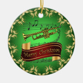 Trumpet ~ Musical Scroll ~ Merry Kerst~ * ~ Keramisch Ornament (Voorkant)