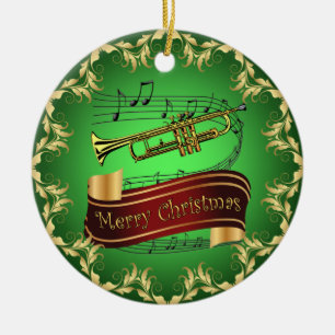 Trumpet ~ Musical Scroll ~ Merry Kerst~ * ~ Keramisch Ornament