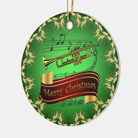 Trumpet ~ Musical Scroll ~ Merry Kerst~ * ~ Keramisch Ornament (Links)