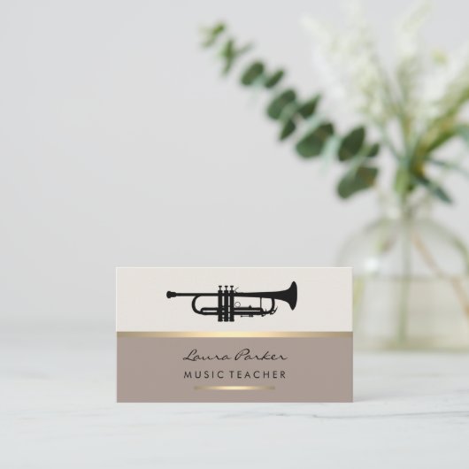 Trumpet Musician Music Teacher Instrument Gold Visitekaartje (Staand voorkant)