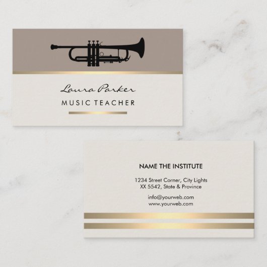 Trumpet Musician Music Teacher Instrument Gold Visitekaartje (Voorkant / Achterkant)
