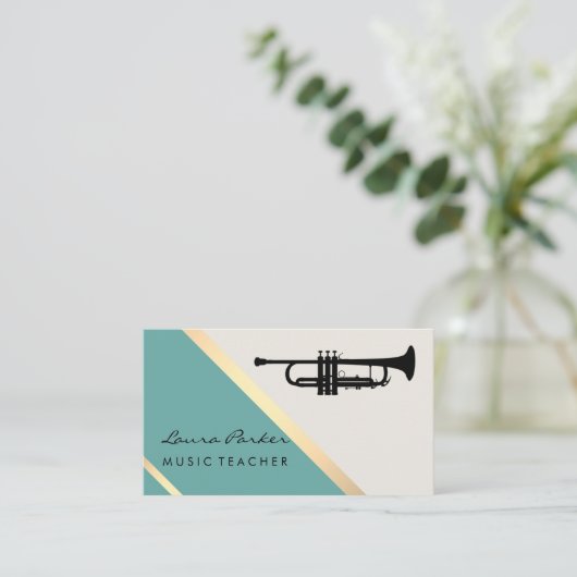 Trumpet Musician Music Teacher Retro Gold Visitekaartje (Staand voorkant)