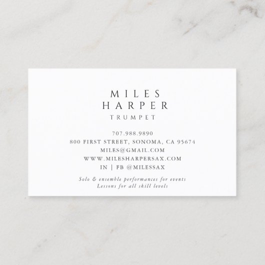 Trumpet Musician Teacher Visitekaartje (Achterkant)