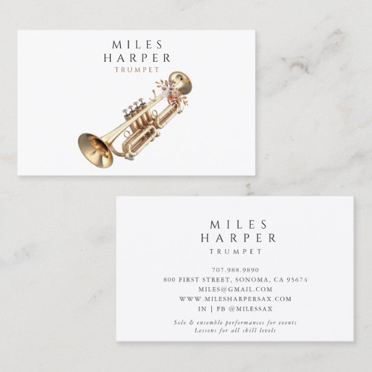 Trumpet Musician Teacher Visitekaartje (Voorkant / Achterkant)