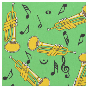 Trumpet Muzieknoten Patroon Stof