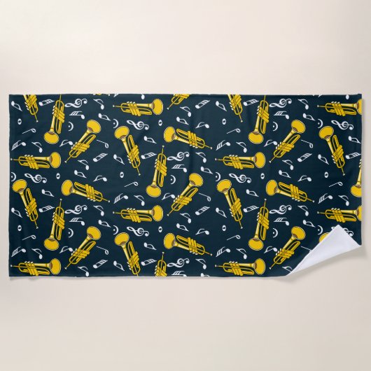 Trumpet Muzieknoten Patroon Strandlaken (Voorkant)