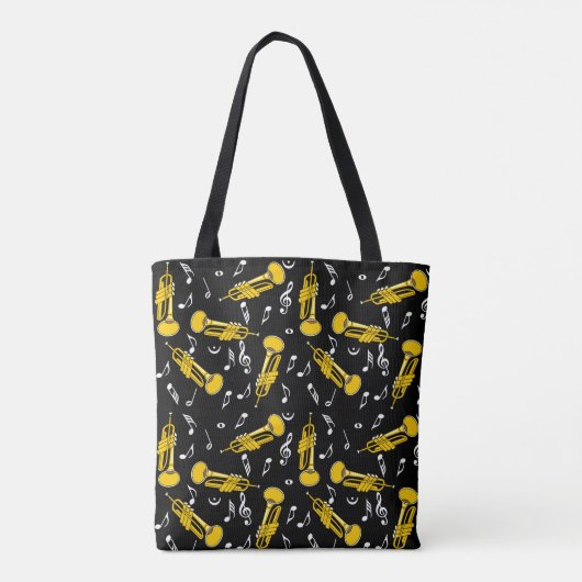 Trumpet Muzieknoten Patroon Tote Bag (Achterkant)