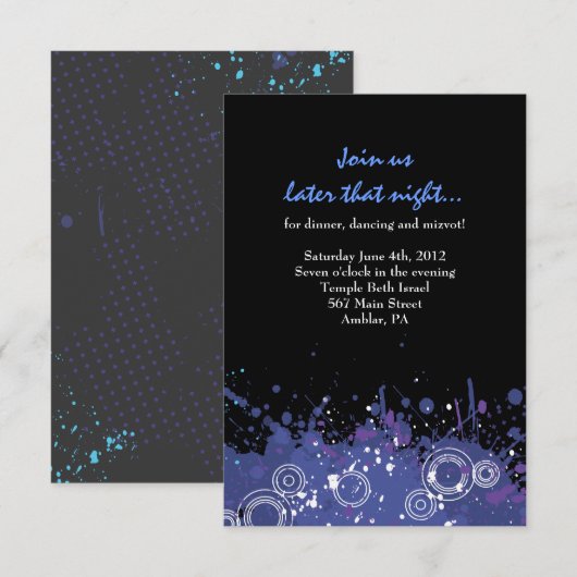 Trumpet & Piano Musical Bar Bat Mitzvah Party Card Kaart (Voorkant / Achterkant)