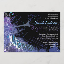 Trumpet & Piano Musical Bar Bat Mitzvah Uitnodigin