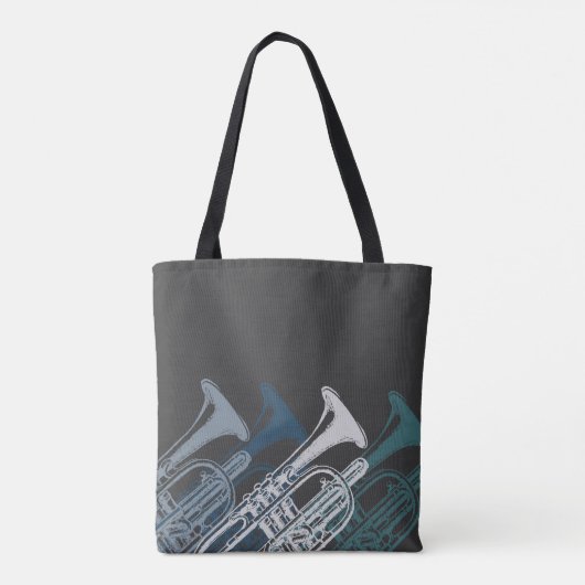Trumpet Player Band Jazz Musician Blue Tote Bag (Achterkant)
