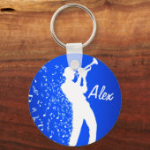 Trumpet Player| Blauwe en witte Muzieknoten Sleutelhanger (Voorkant)