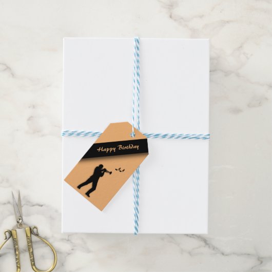 Trumpet Player Happy Birthday Peach Cadeaulabel (Met Touw)
