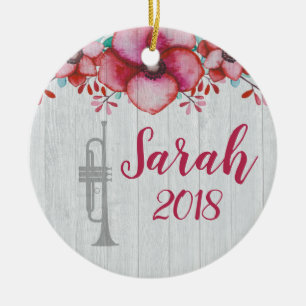 Trumpet Player Music Gift Floral gepersonaliseerd Keramisch Ornament