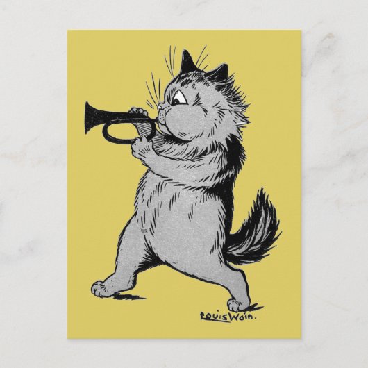 Trumpet Player (Trumpeter) Cat, Louis Wain Briefkaart (Voorkant)