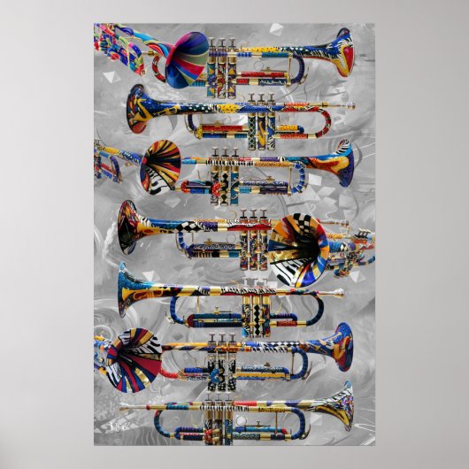 Trumpet Poster Colorful Trumpet Wall Art van Julee (Voorkant)
