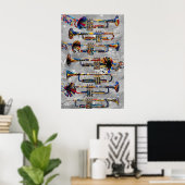 Trumpet Poster Colorful Trumpet Wall Art van Julee (Thuiskantoor)