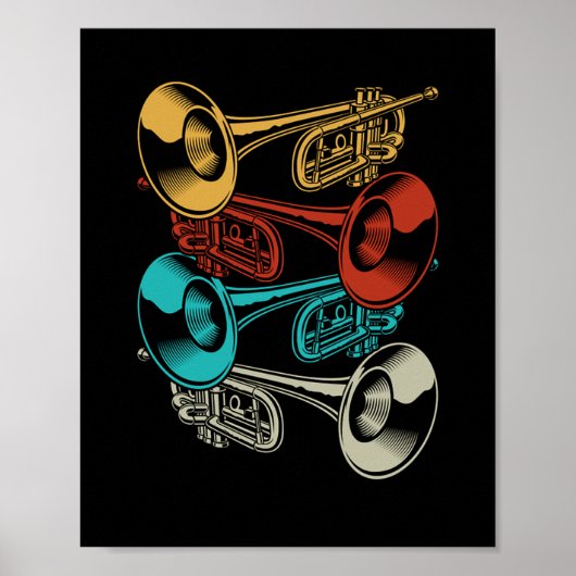 Trumpet Retro Instrument Band Musicians Poster (Voorkant)