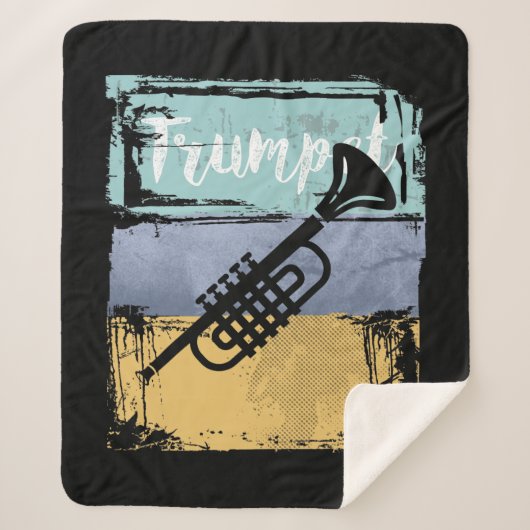 Trumpet Retro Style Muziek Sherpa Deken (Voorkant)