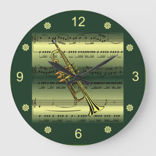 Trumpet~Rollend Blad Music~Gold/Green Background~  Grote Klok