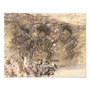Trumpet Saxophone en Flute Player Petroglyph Foto Afdruk