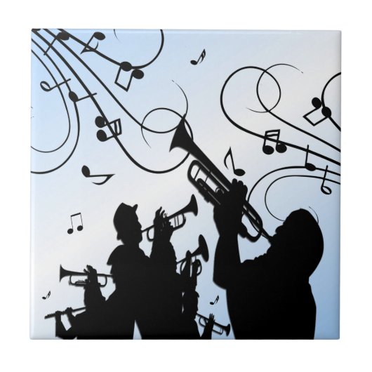 Trumpet Section Blue Music Tegeltje (Voorkant)