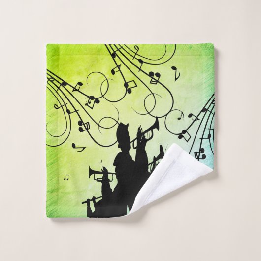 Trumpet Section Jazz Music Green Bad Handdoek (Wasdoekje)