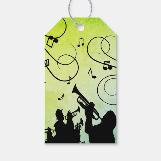 Trumpet Section Jazz Music Green Cadeaulabel (Voorkant)