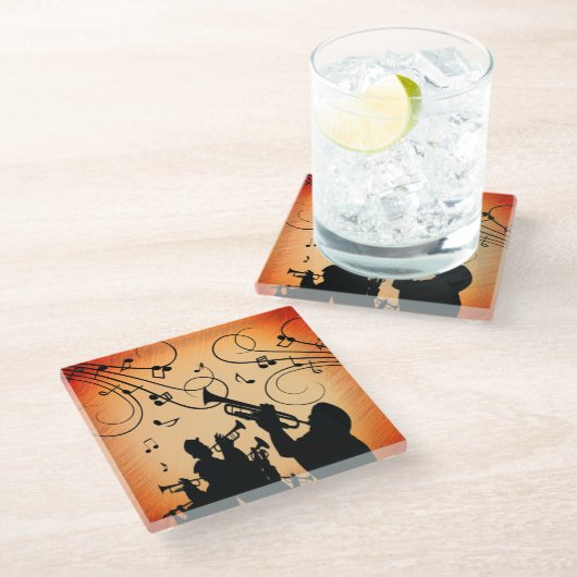 Trumpet Section Jazz Music Oranje Rust Glazen Onderzetter (Schuin)