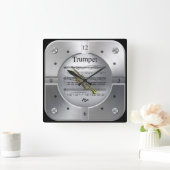 Trumpet ~ Sheet Music ~ Brushed Silver Vierkante Klok (Huis)