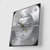 Trumpet ~ Sheet Music ~ Brushed Silver Vierkante Klok (Hoek)