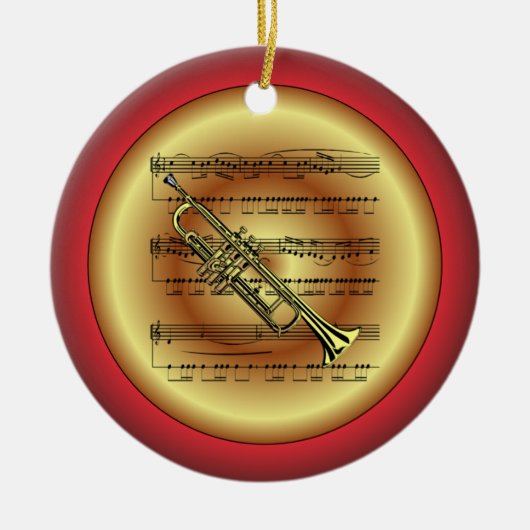 Trumpet ~ Sheet Music ~ Red/Green/Gold ~ Kerstmis Keramisch Ornament (Voorkant)