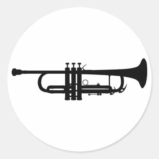 Trumpet Silhouette, muziekinstrumenten met messing Ronde Sticker (Voorkant)