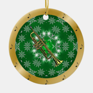 Trumpet ~ Silver ~ Green ~ Gold ~ Kerstmis ~ Keramisch Ornament