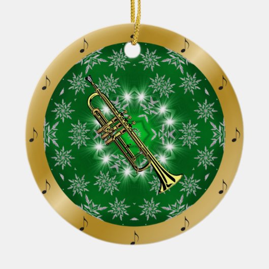 Trumpet ~ Silver ~ Green ~ Gold ~ Kerstmis ~ Keramisch Ornament (Voorkant)