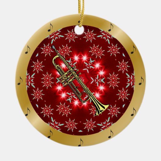 Trumpet ~ Silver ~ Red ~ Gold ~ Kerstmis ~ Keramisch Ornament (Voorkant)