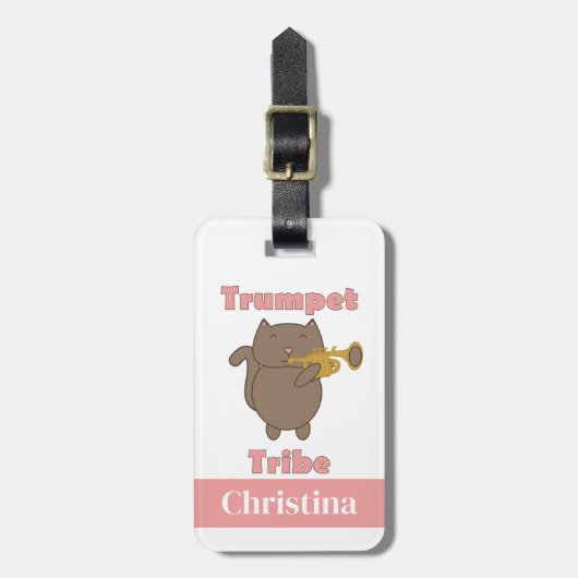 Trumpet Tribe Brown Cat Pink Personalize Bagagelabel (Voorkant verticaal)