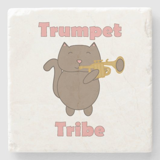 Trumpet Tribe Funny Cat Pink Stenen Onderzetter (Voorkant)