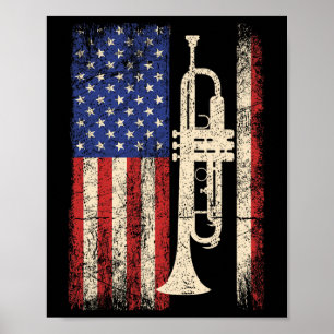 Trumpet USA Amerikaanse Vlag Shirt Jazz Muziek Vin Poster
