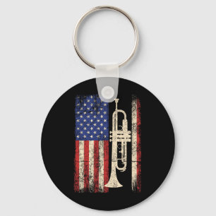 Trumpet USA Amerikaanse Vlag Shirt Jazz Muziek Vin Sleutelhanger