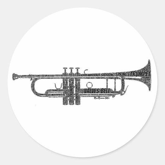 Trumpet - Word Art zwarte tekst Ronde Sticker (Voorkant)