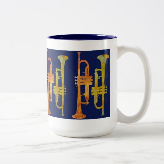 Trumpet Wrap op marine Tweekleurige Koffiemok (Rechts)