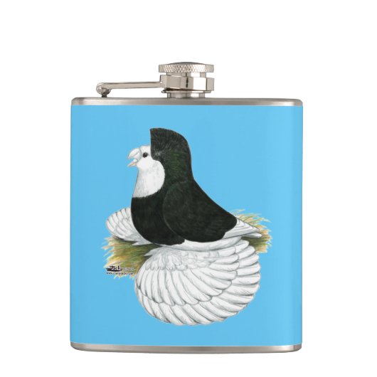 Trumpeter Pigeon Black Baldhead Heupfles (Voorkant)