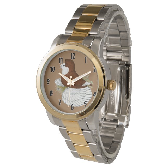 Trumpeter Pigeon Red Baldhead Horloge (Gekanteld)